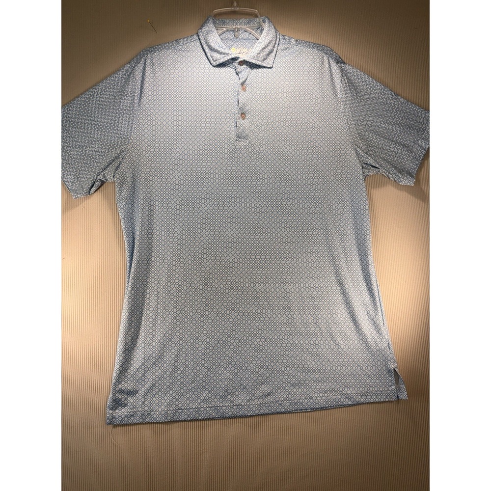 Taylor Byrd‎ Men's Golf Polo Blue Geometric Circles Print Short Sleeve Medium